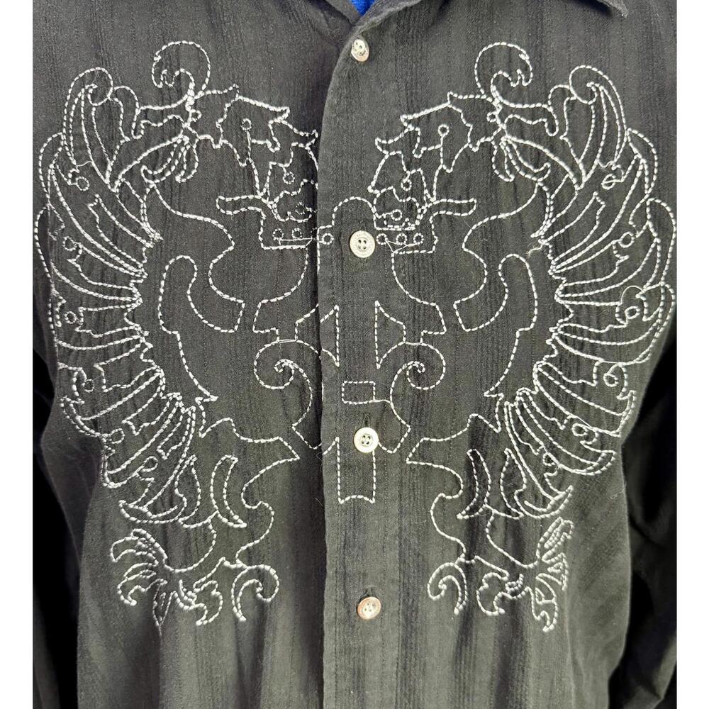Avirex Black Button Up Shirt Embroidered Wings Gothic Top | Men’s Med Grunge Y2K
